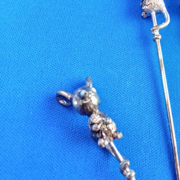 vtg set 6 mouse cheese picks and silverplate holder with crystals charcuterie - Picture 6 of 11